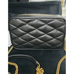 Quilted Black Leather Crossbody Bag with Gold Chain